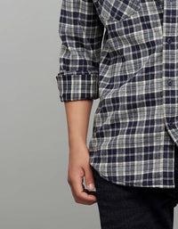 Navy Cream Full Sleeves Stretch Check Shirt