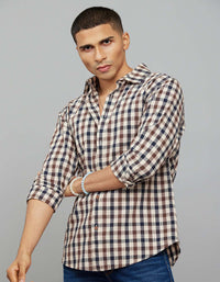 Navy Brown Full Sleeves Check Shirt
