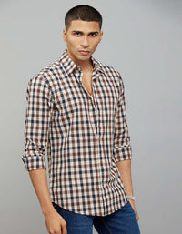 Navy Brown Full Sleeves Check Shirt