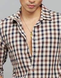 Navy Brown Full Sleeves Check Shirt