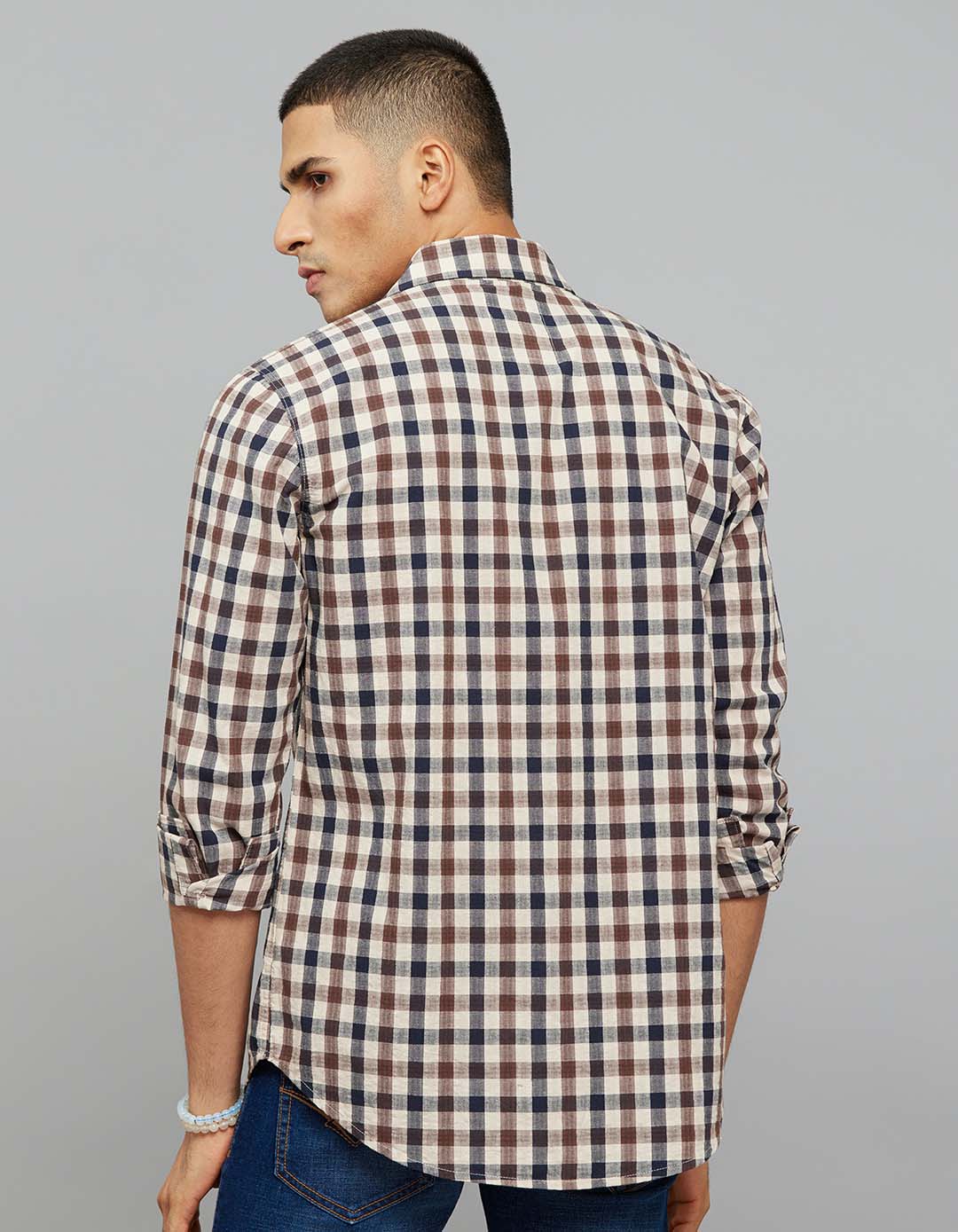 Navy Brown Full Sleeves Check Shirt