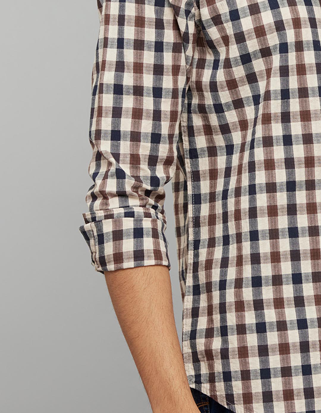 Navy Brown Full Sleeves Check Shirt