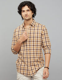 Beige Brown Full Sleeves Check Shirt