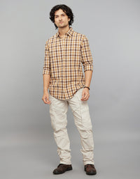 Beige Brown Full Sleeves Check Shirt