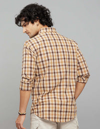 Beige Brown Full Sleeves Check Shirt
