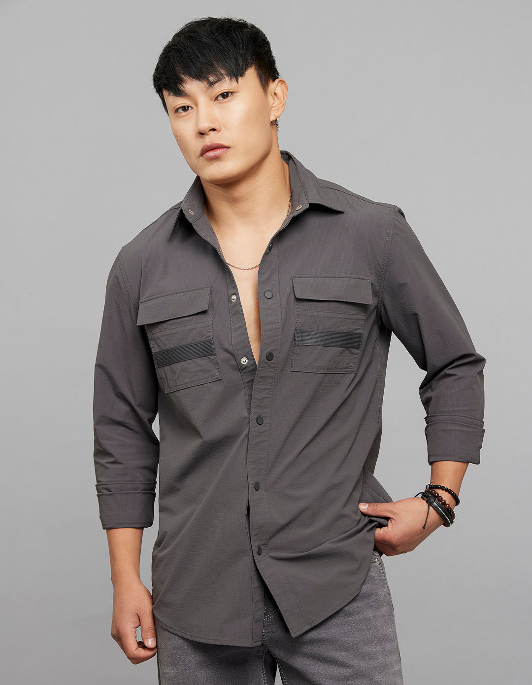 Charcoal Full Sleeves Cargo Shirt