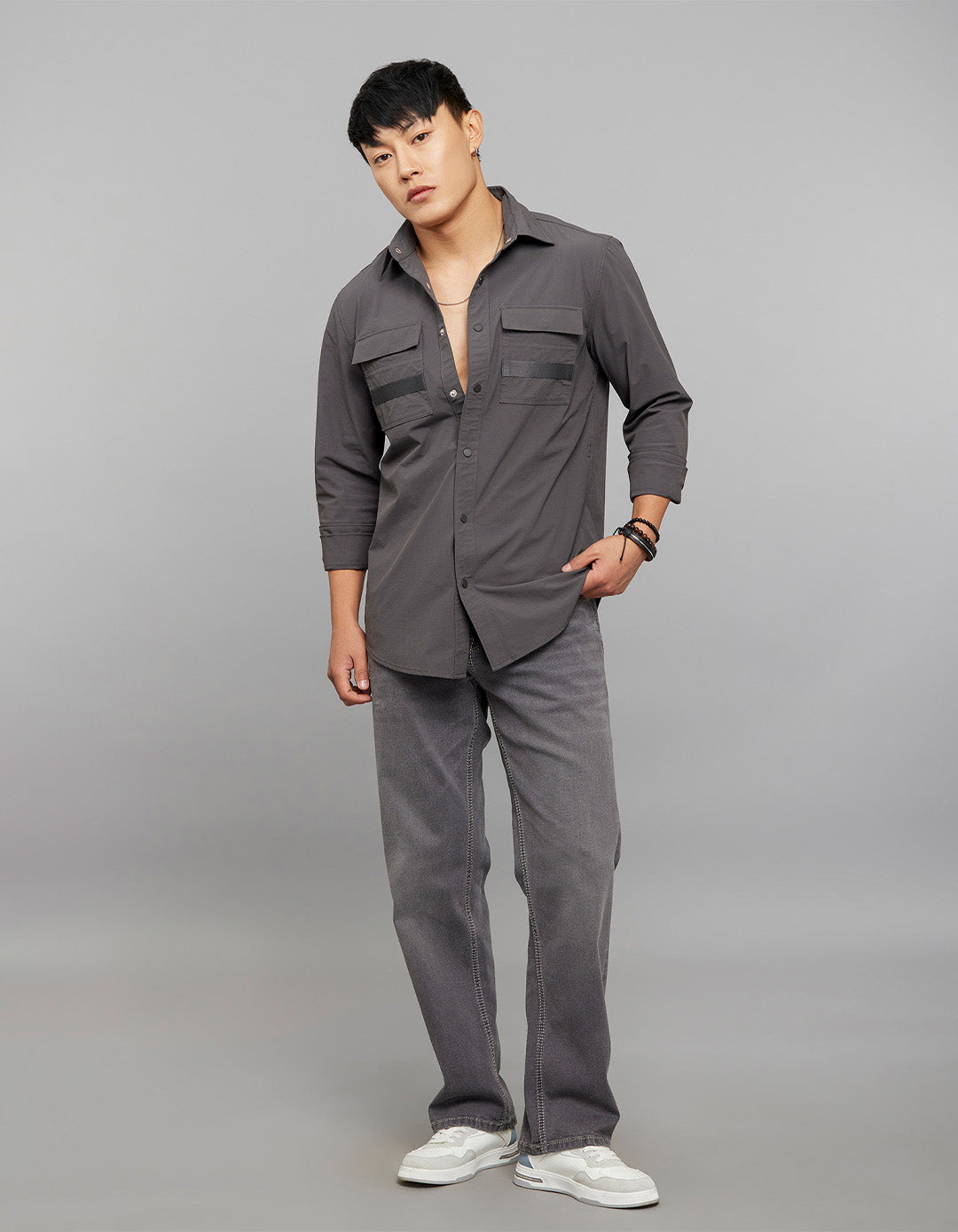 Charcoal Full Sleeves Cargo Shirt