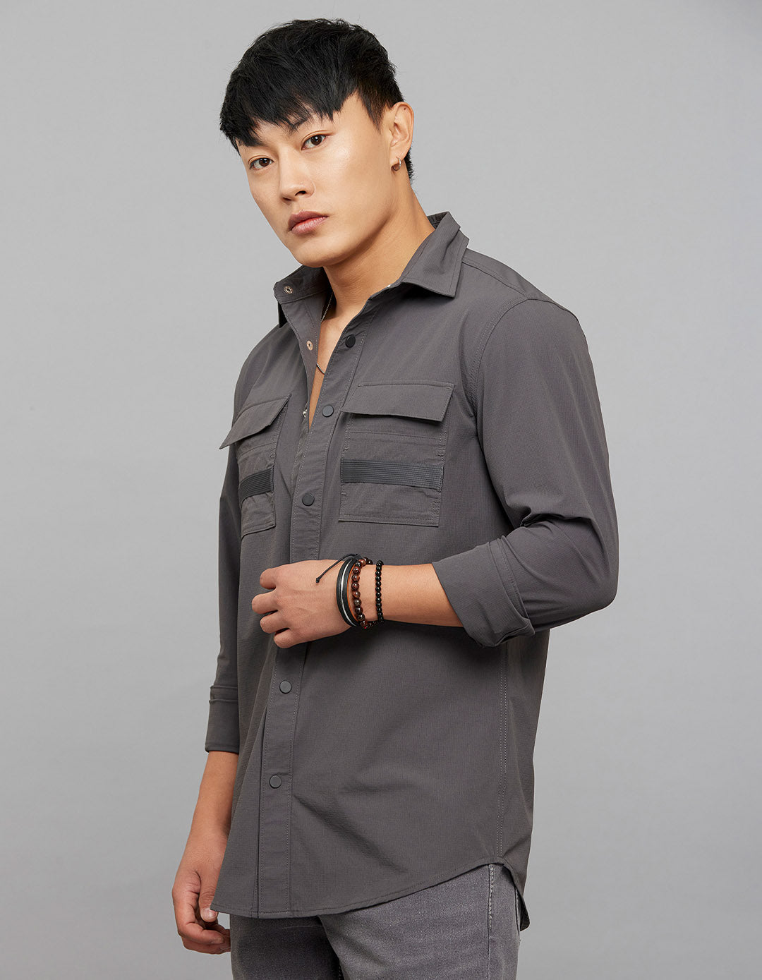 Charcoal Full Sleeves Cargo Shirt
