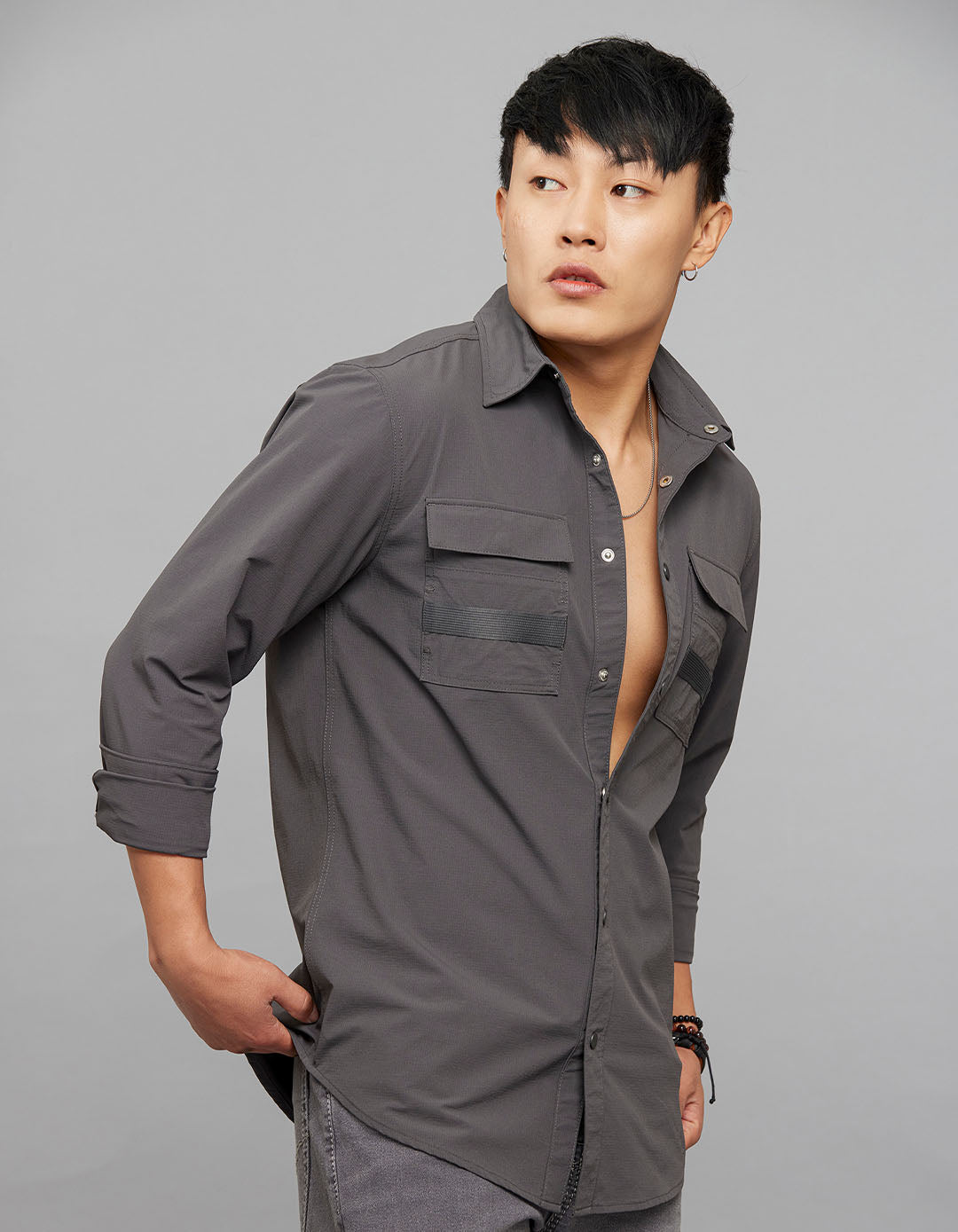 Charcoal Full Sleeves Cargo Shirt