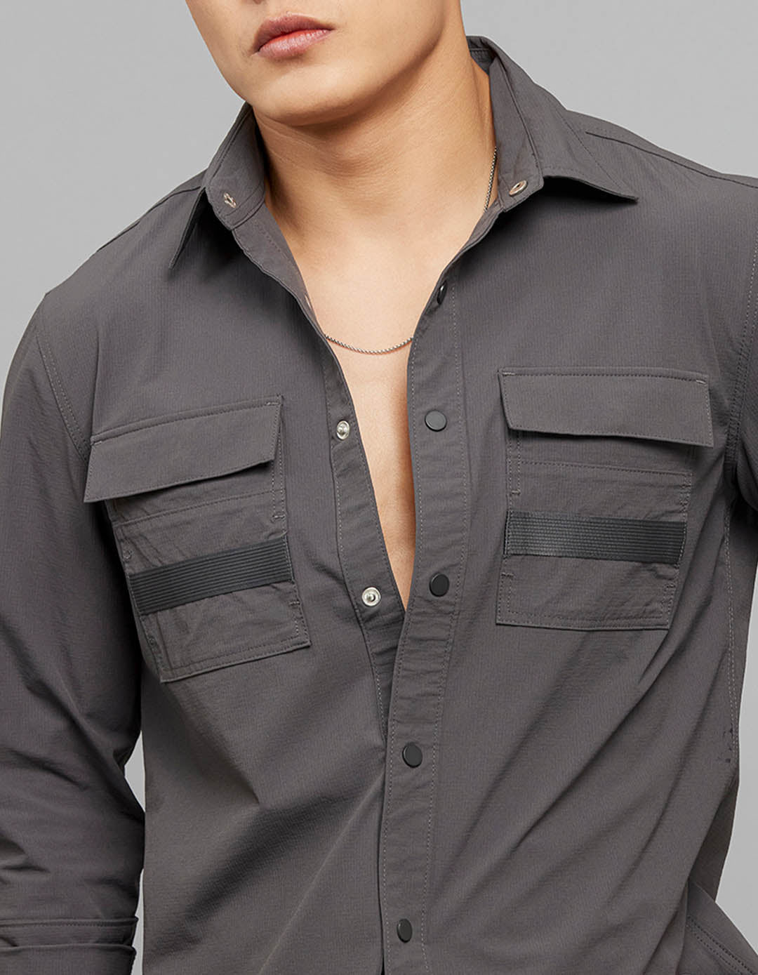 Charcoal Full Sleeves Cargo Shirt