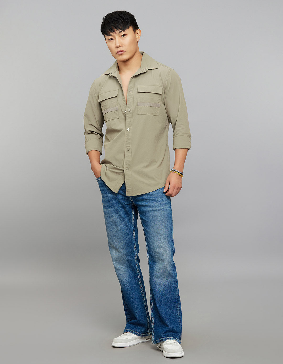 Cement Full Sleeves Cargo Shirt