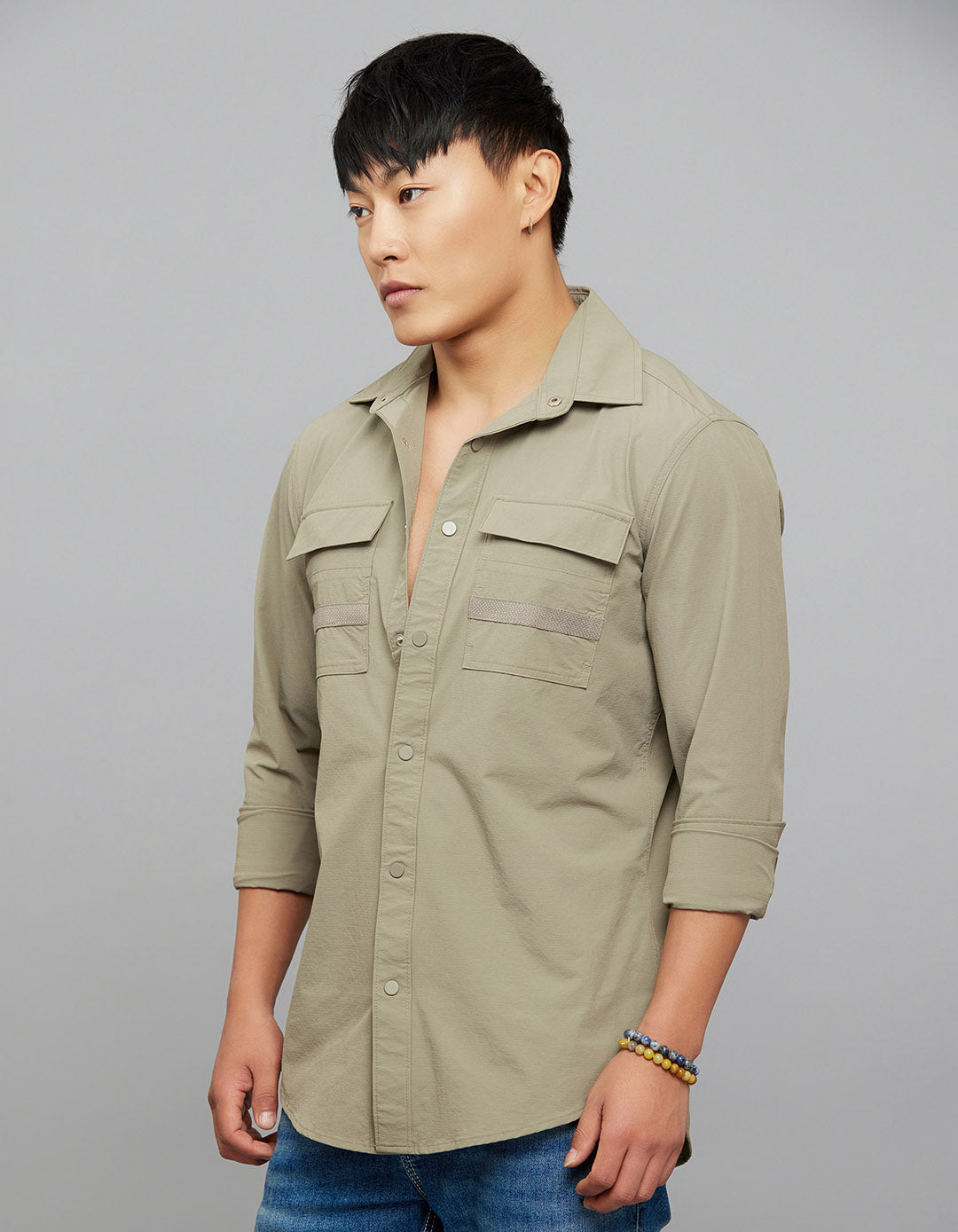 Cement Full Sleeves Cargo Shirt