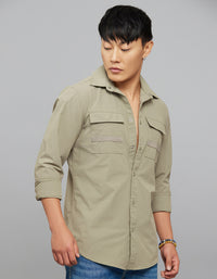 Cement Full Sleeves Cargo Shirt