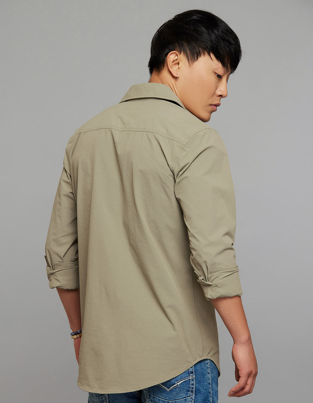 Cement Full Sleeves Cargo Shirt