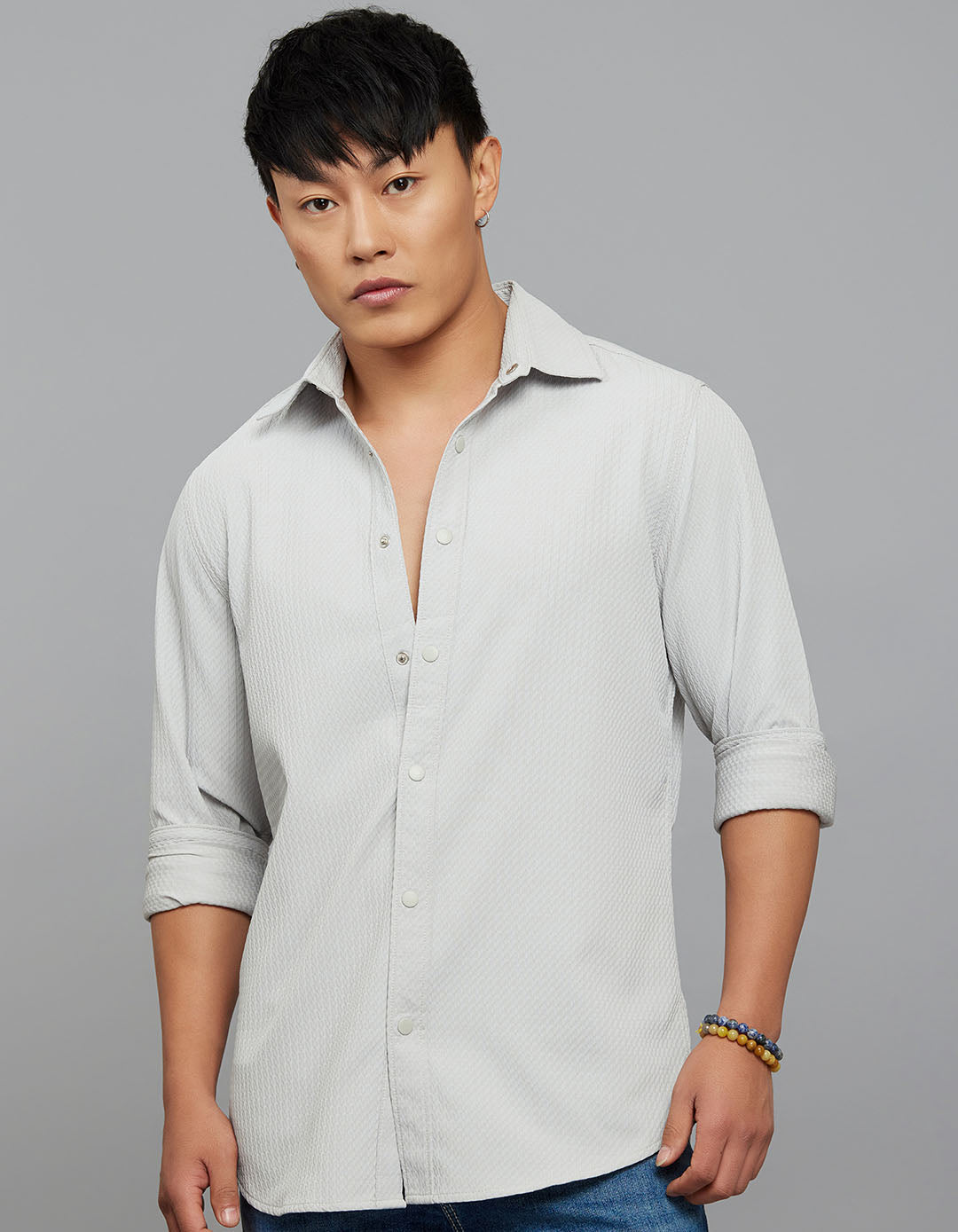 Silver Full Sleeves Texture Shirt