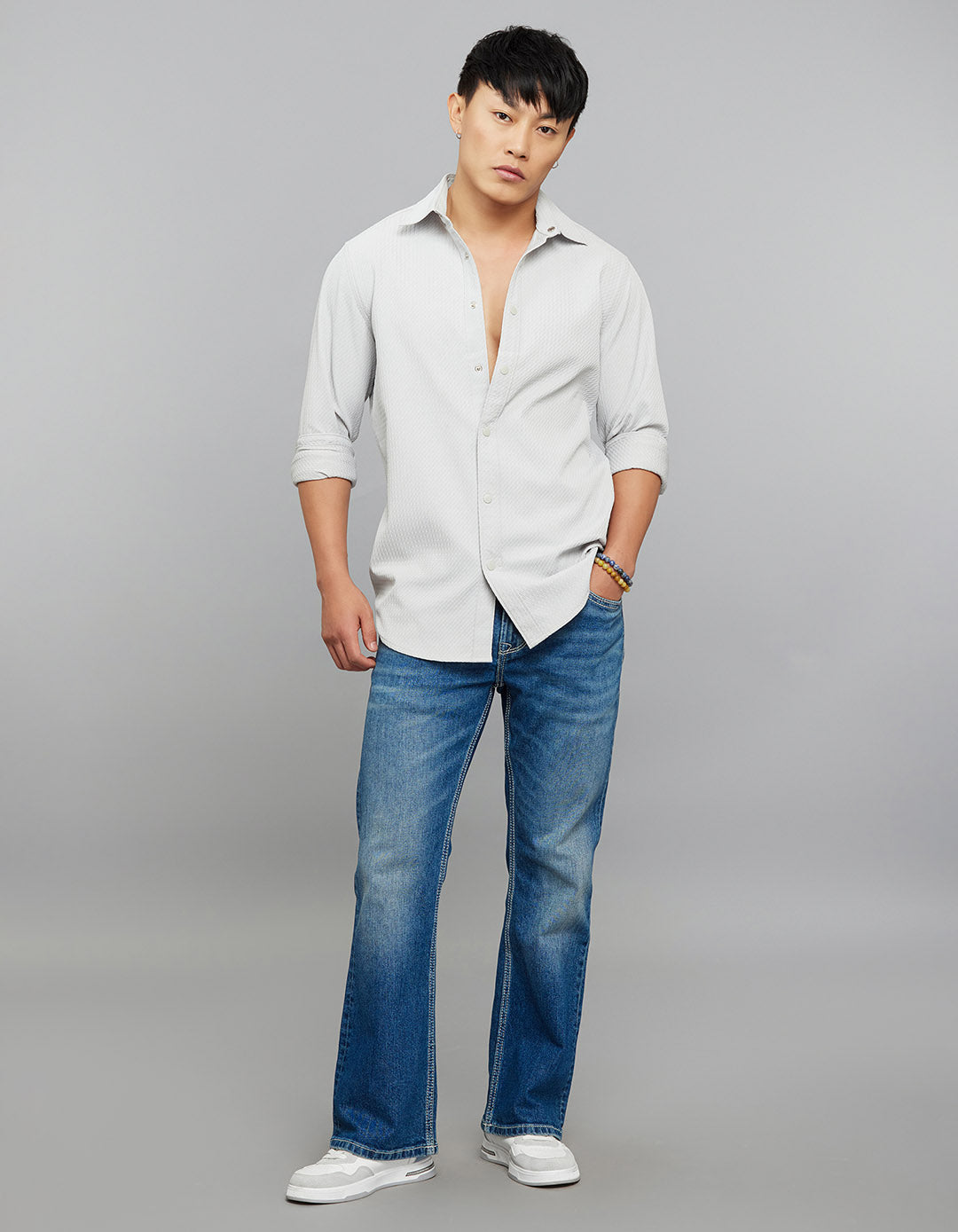 Silver Full Sleeves Texture Shirt