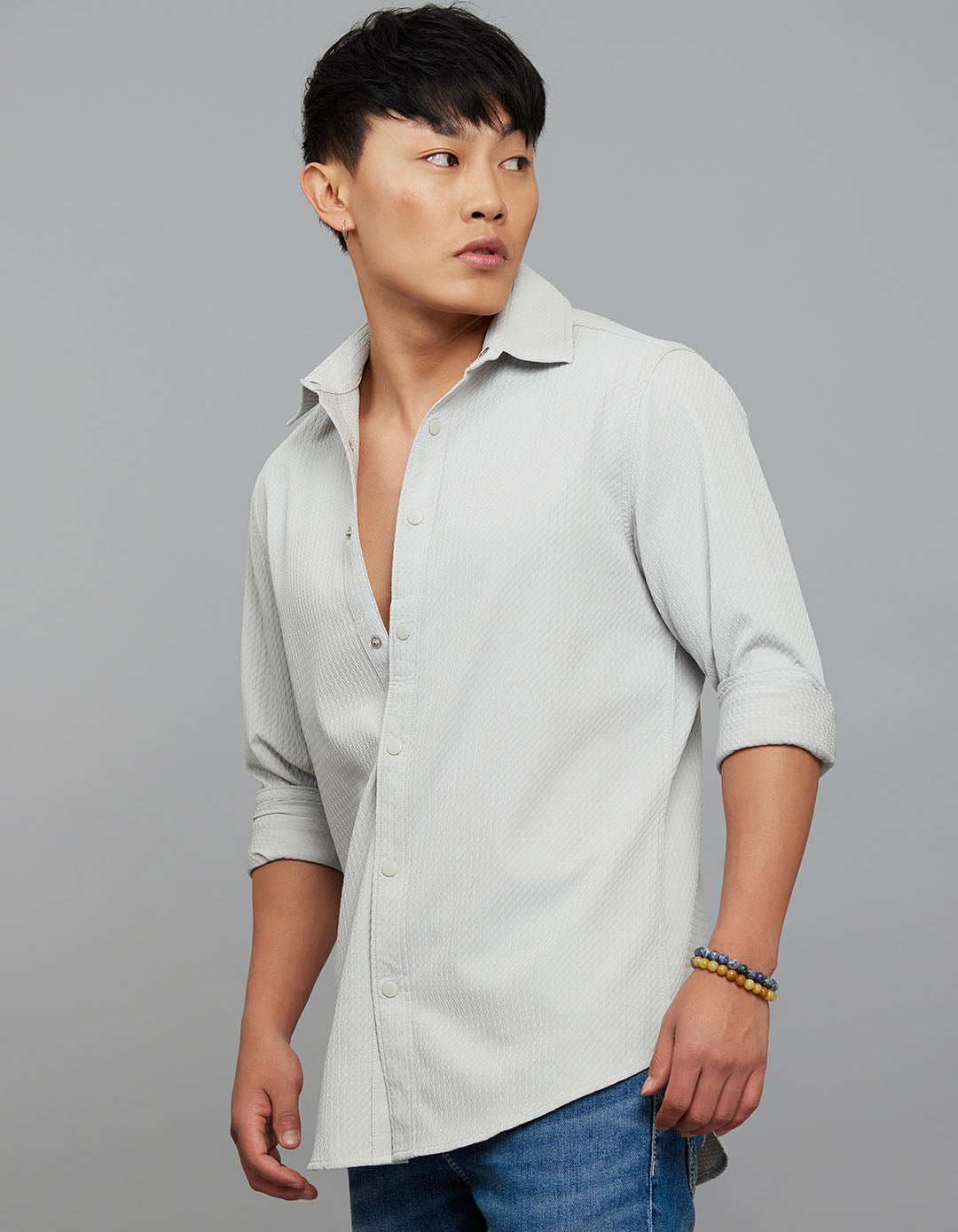 Silver Full Sleeves Texture Shirt