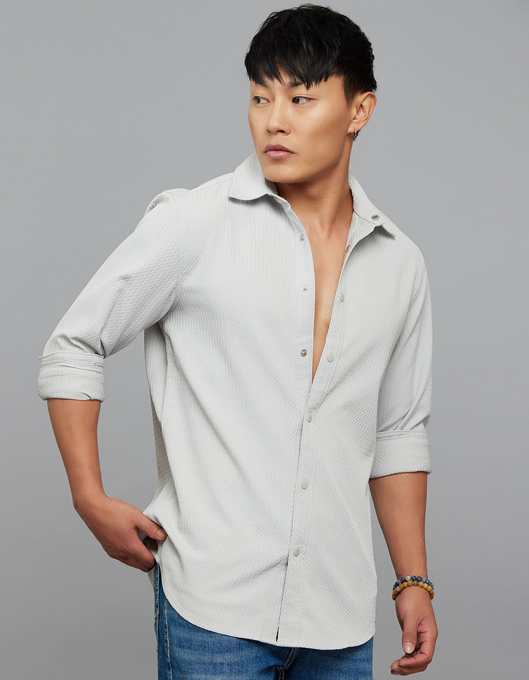 Silver Full Sleeves Texture Shirt