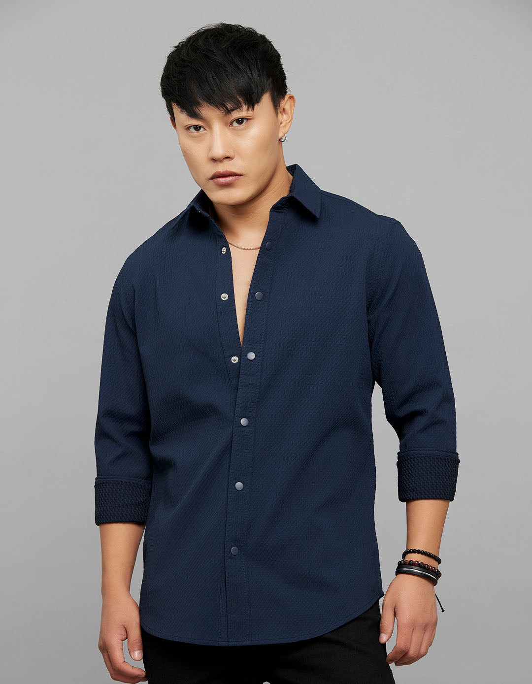 Navy Full Sleeves Texture Shirt