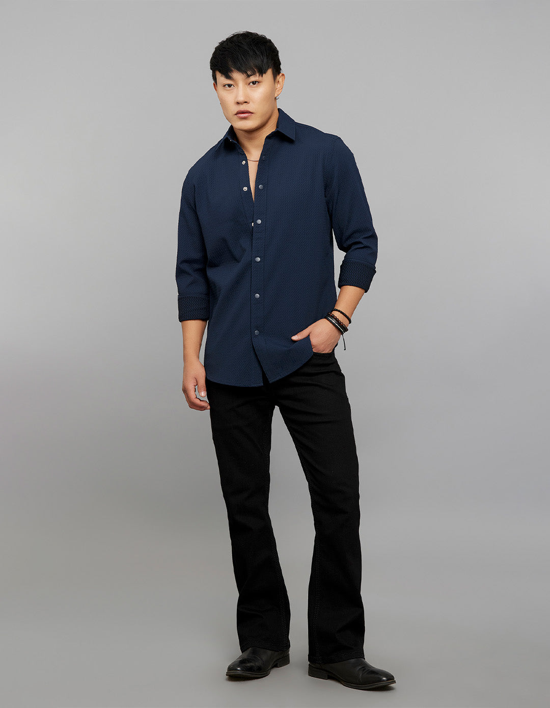 Navy Full Sleeves Texture Shirt