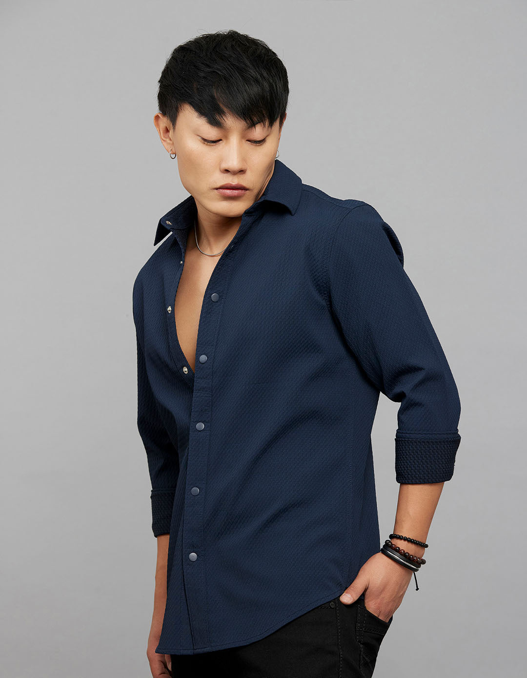 Navy Full Sleeves Texture Shirt