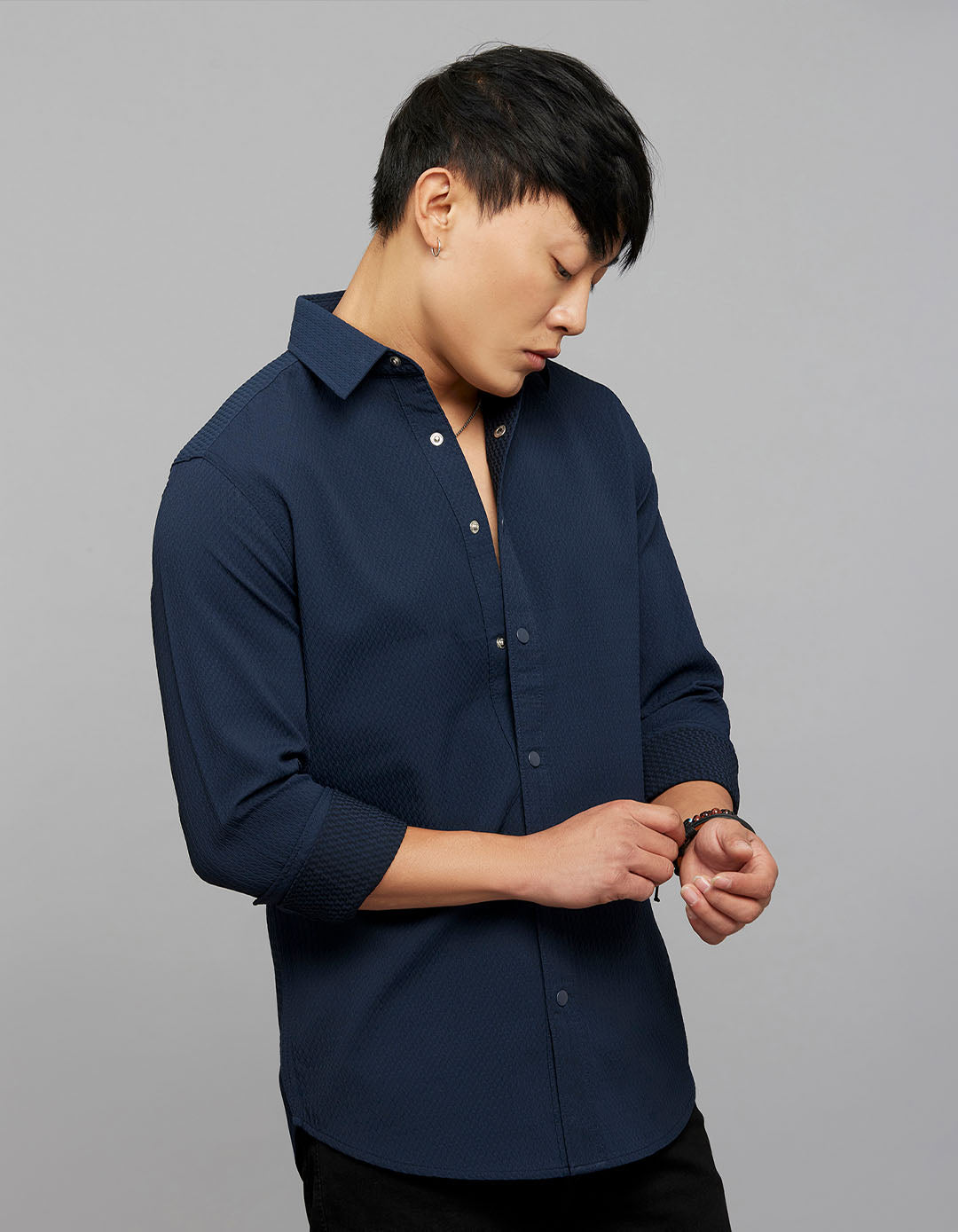 Navy Full Sleeves Texture Shirt
