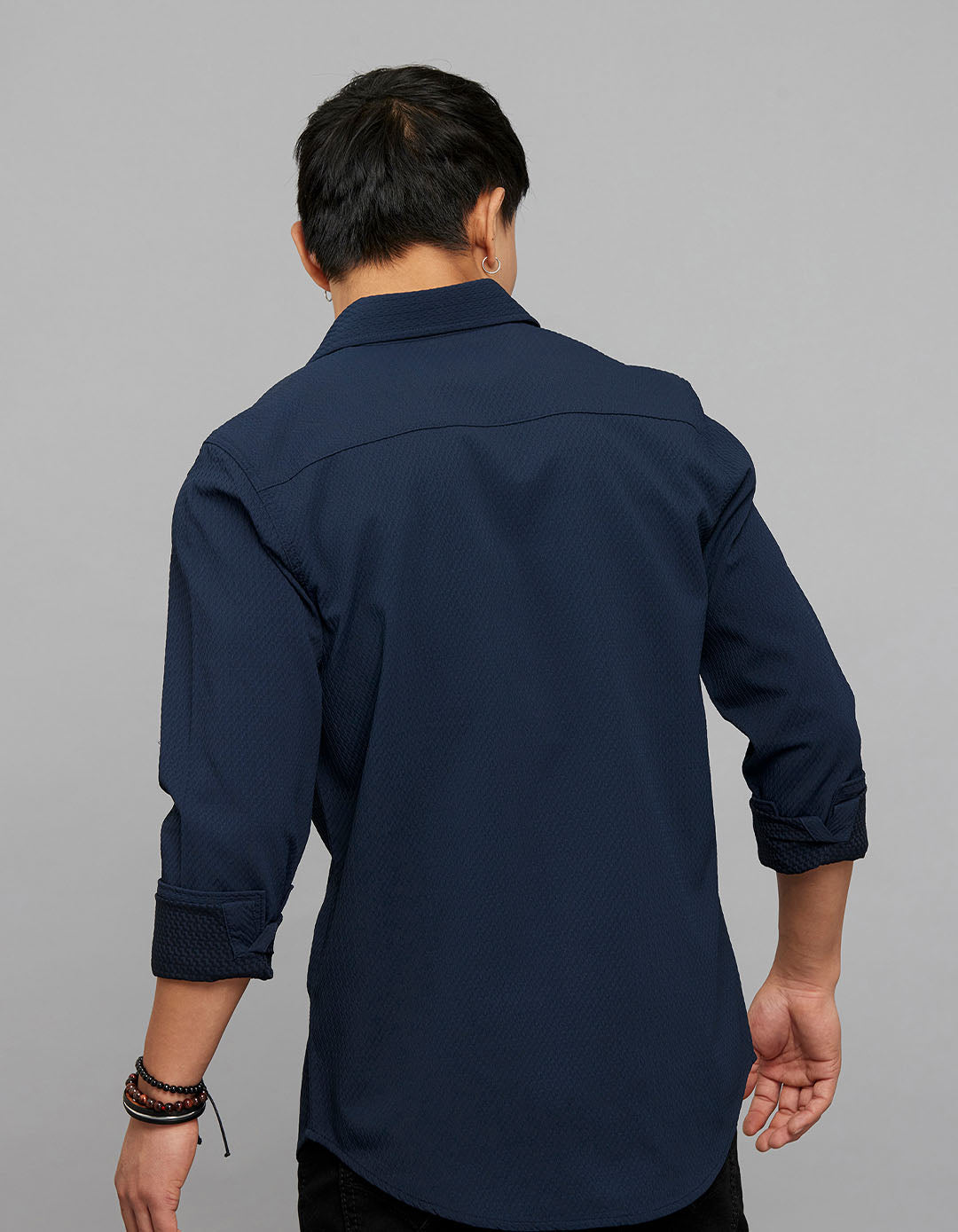 Navy Full Sleeves Texture Shirt