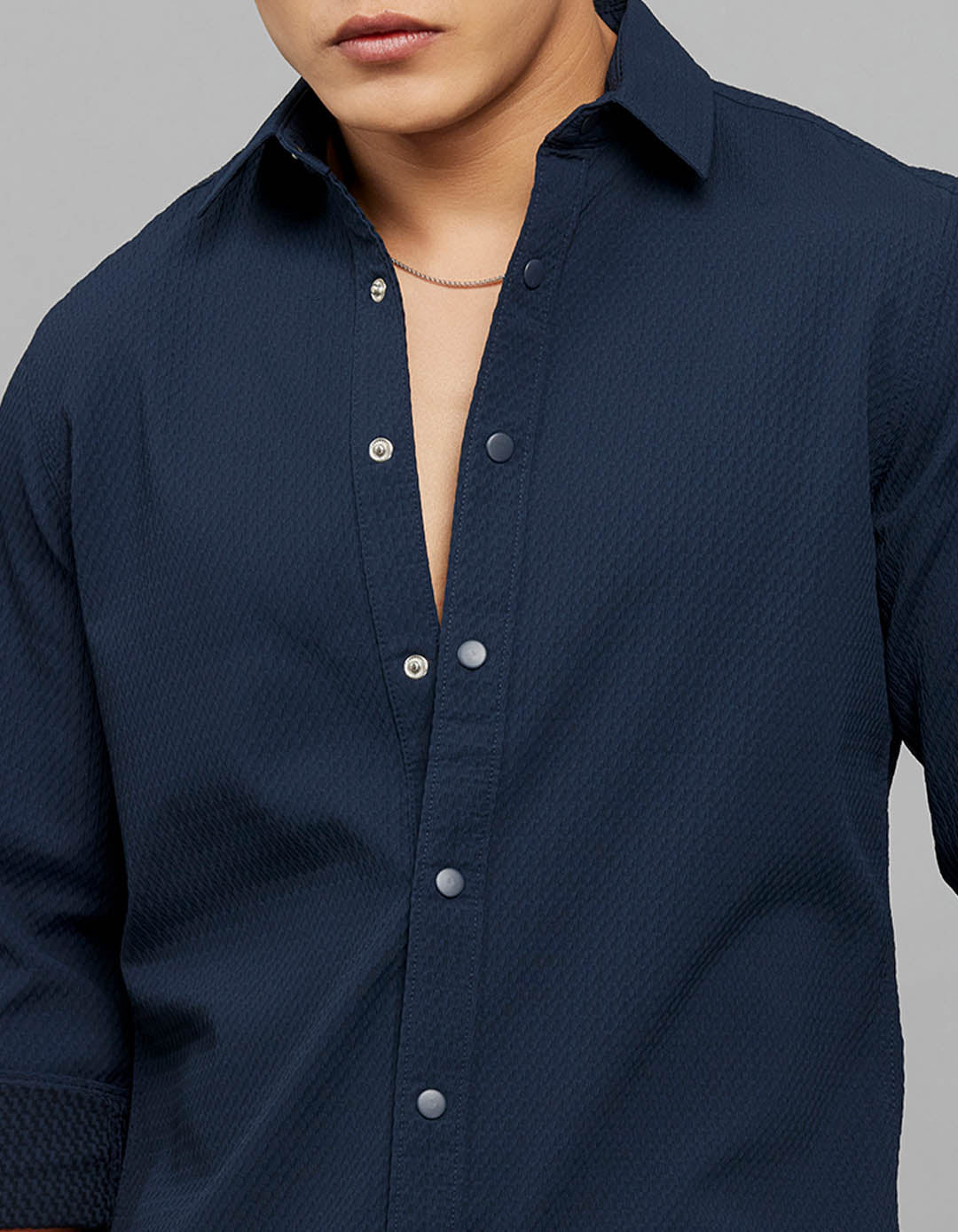 Navy Full Sleeves Texture Shirt