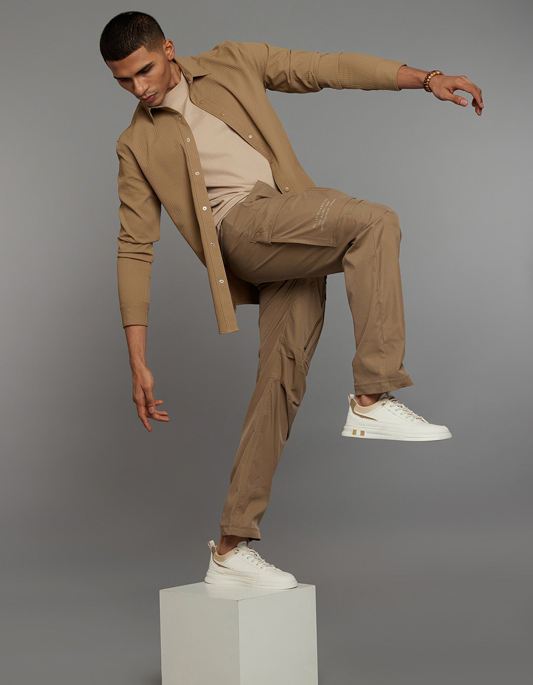 Khaki Full Sleeves Texture Shirt