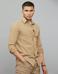 Khaki Full Sleeves Texture Shirt
