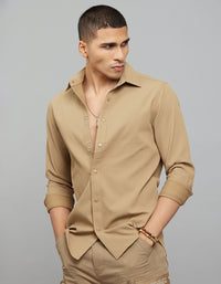 Khaki Full Sleeves Texture Shirt