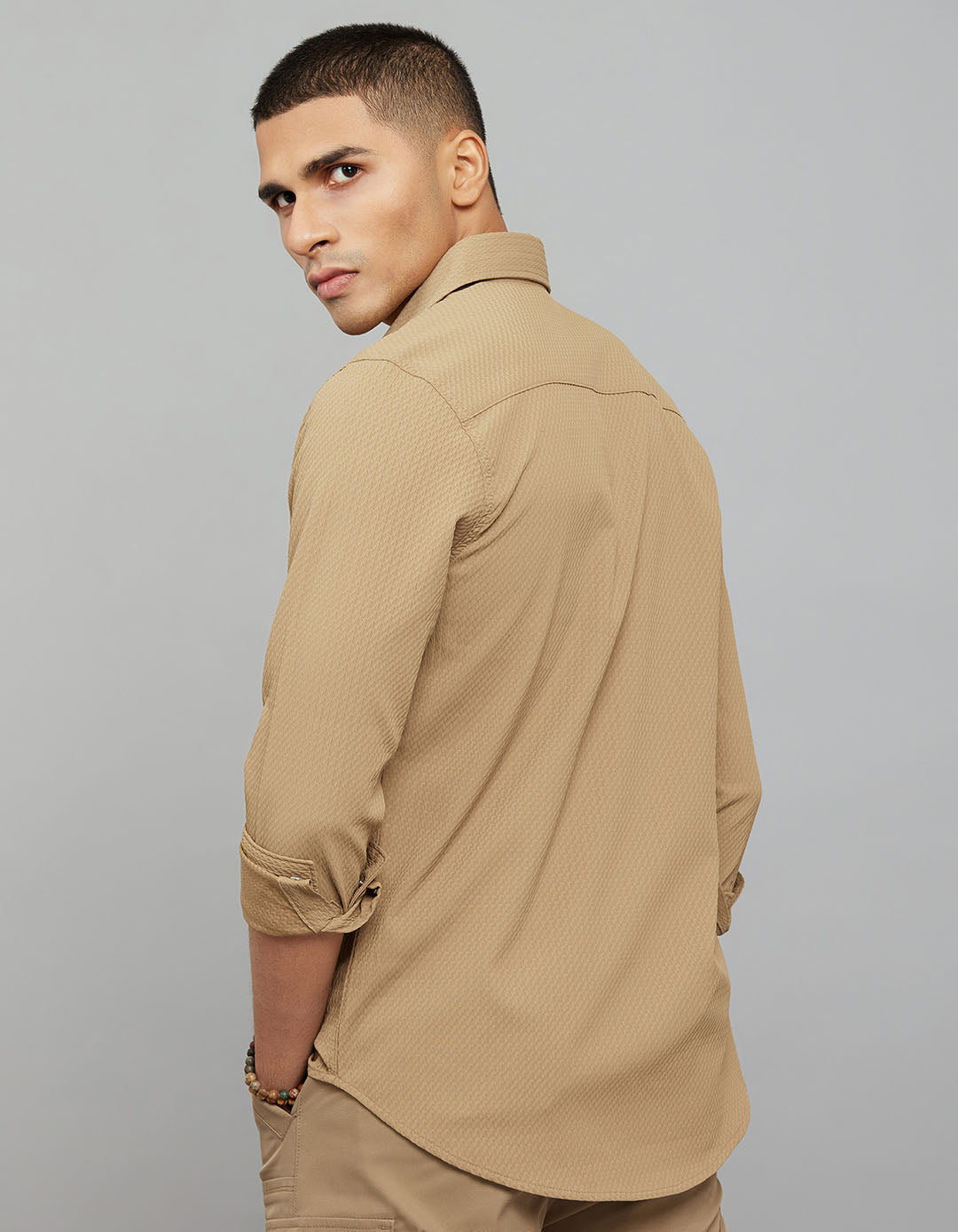 Khaki Full Sleeves Texture Shirt