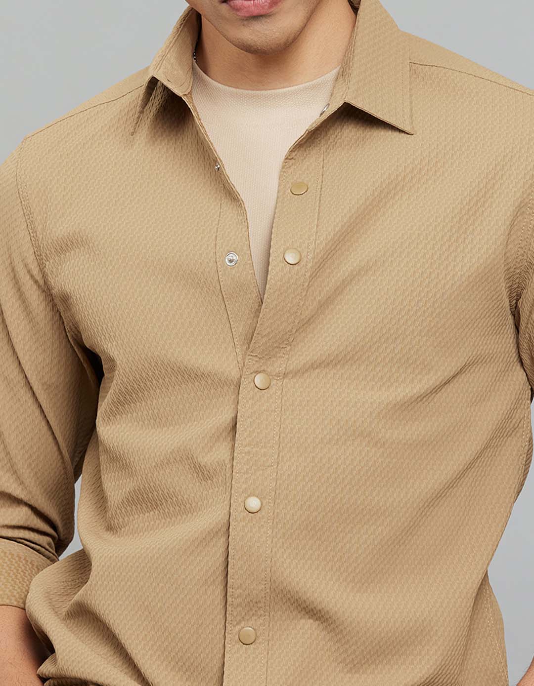 Khaki Full Sleeves Texture Shirt