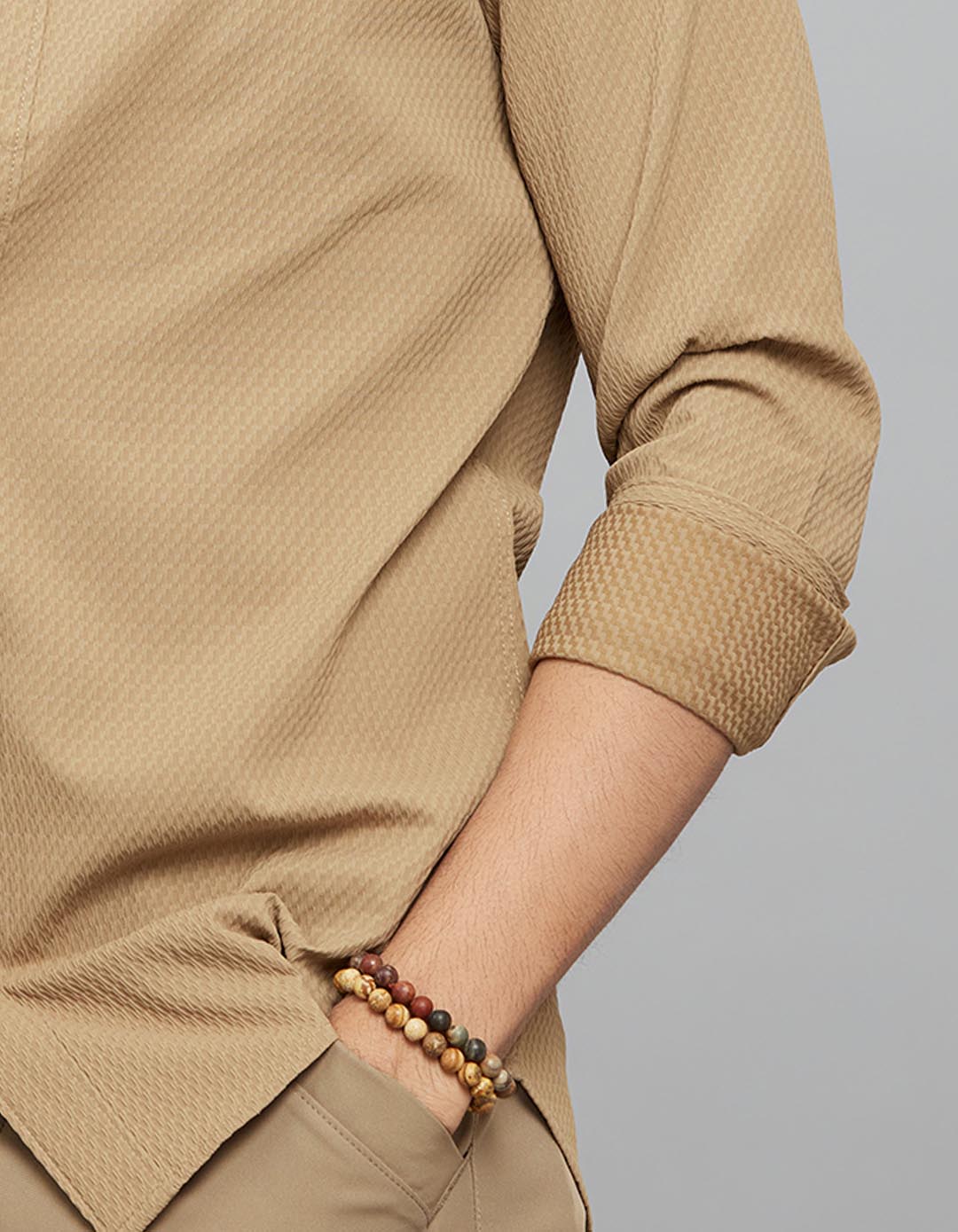 Khaki Full Sleeves Texture Shirt