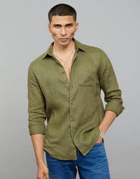 Olive Full Sleeves Linen Blend Shirt