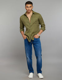 Olive Full Sleeves Linen Blend Shirt