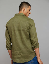 Olive Full Sleeves Linen Blend Shirt