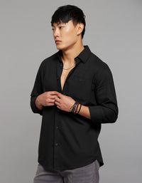 Black  Full Sleeves Linen Blend Shirt