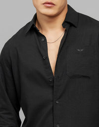 Black  Full Sleeves Linen Blend Shirt