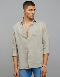 Dark Stone Full Sleeves Linen Blend Shirt