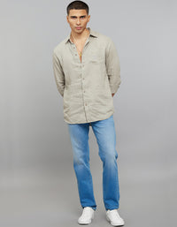 Dark Stone Full Sleeves Linen Blend Shirt