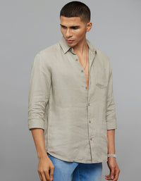 Dark Stone Full Sleeves Linen Blend Shirt