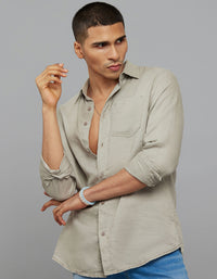 Dark Stone Full Sleeves Linen Blend Shirt