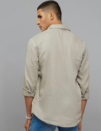 Dark Stone Full Sleeves Linen Blend Shirt