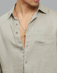 Dark Stone Full Sleeves Linen Blend Shirt