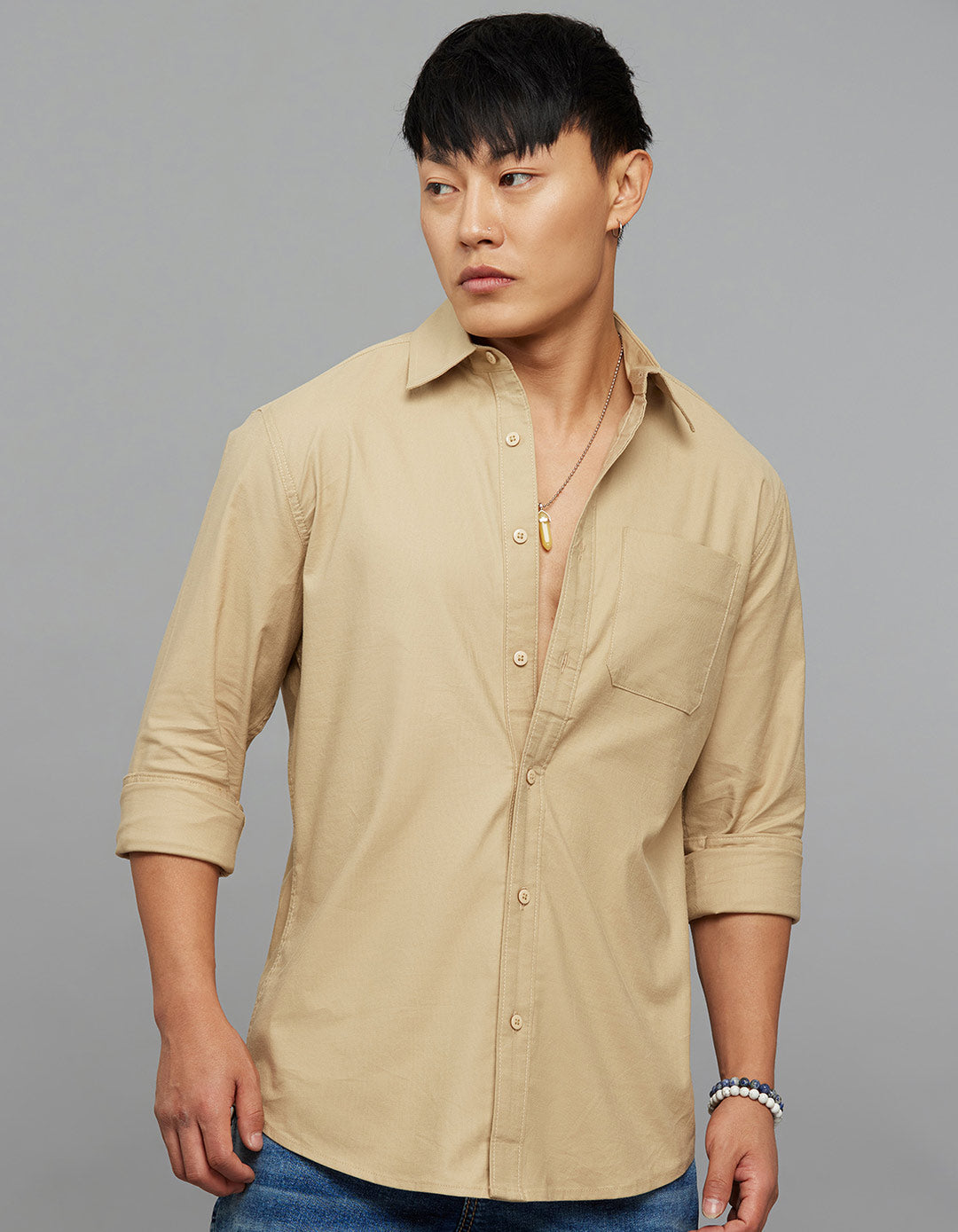 Khaki Full Sleeves Cargo Shirt