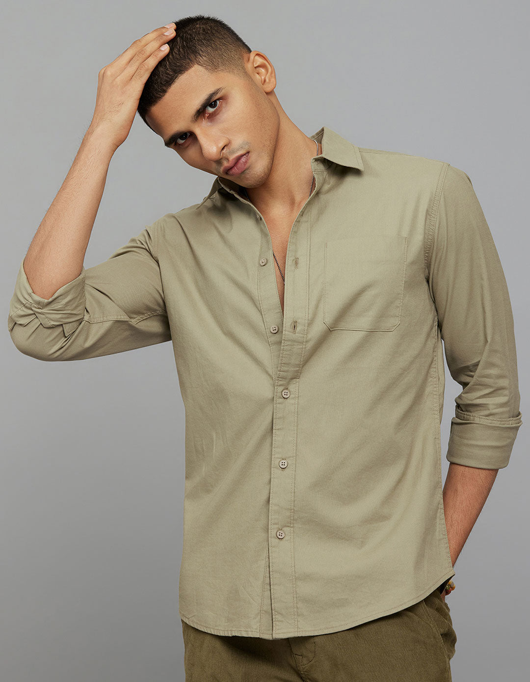 Olive Full Sleeves Cargo Shirt