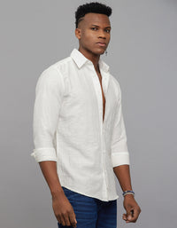 White Full Sleeves Texture Print Shirt