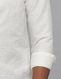 White Full Sleeves Texture Print Shirt