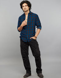 Navy Full Sleeves Corduroy Check Shirt